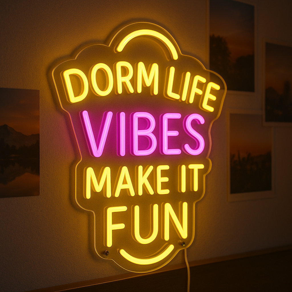 Eye-Catching 'Dorm Life Vibes, Make It Fun' Wall Art Neon Quotes