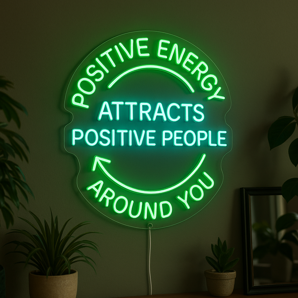 Vibrant 'Positive Energy Attracts Positive People Around You' Neon Light Neon Quotes
