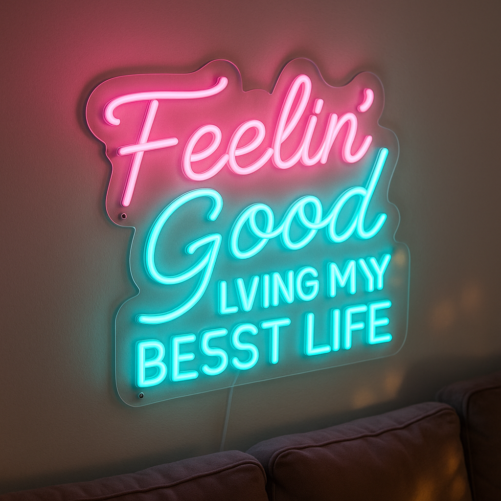 Premium 'Feelin’ Good, Living My Best Life' LED Glow Neon Quotes