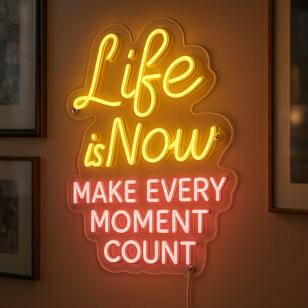 Vibrant 'Life is Now, Make Every Moment Count' Neon Light Neon Quotes