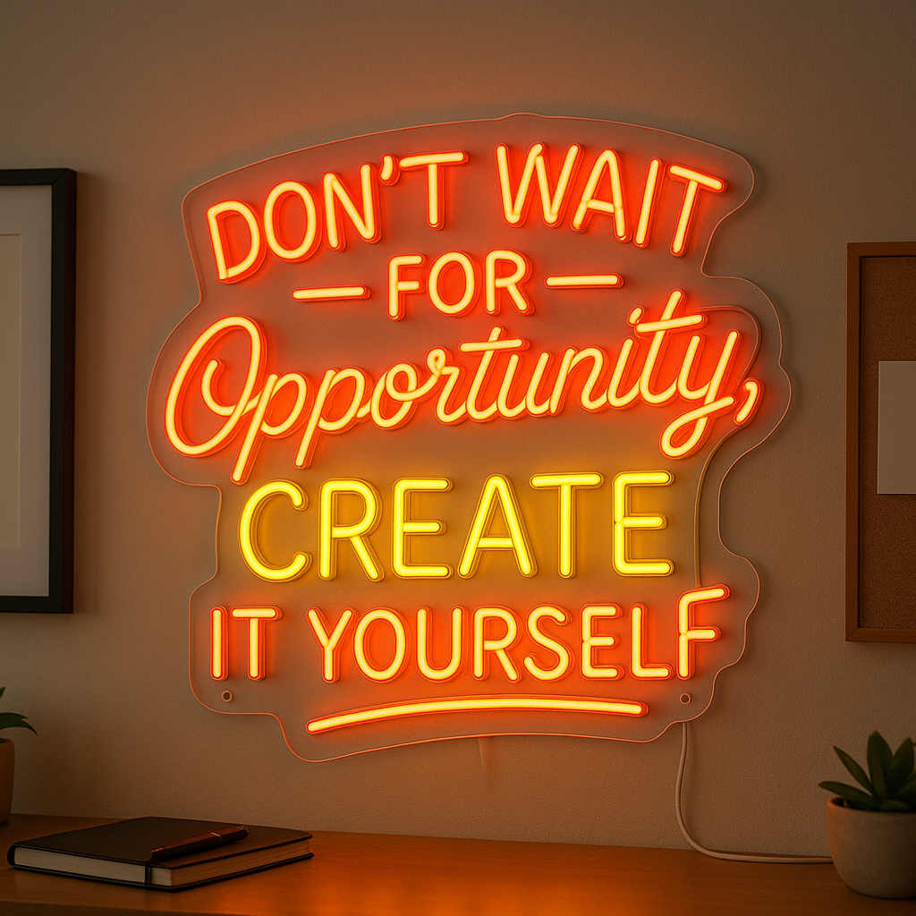 Premium 'Don’t Wait For Opportunity, Create It Yourself' Wall Art Neon Quotes